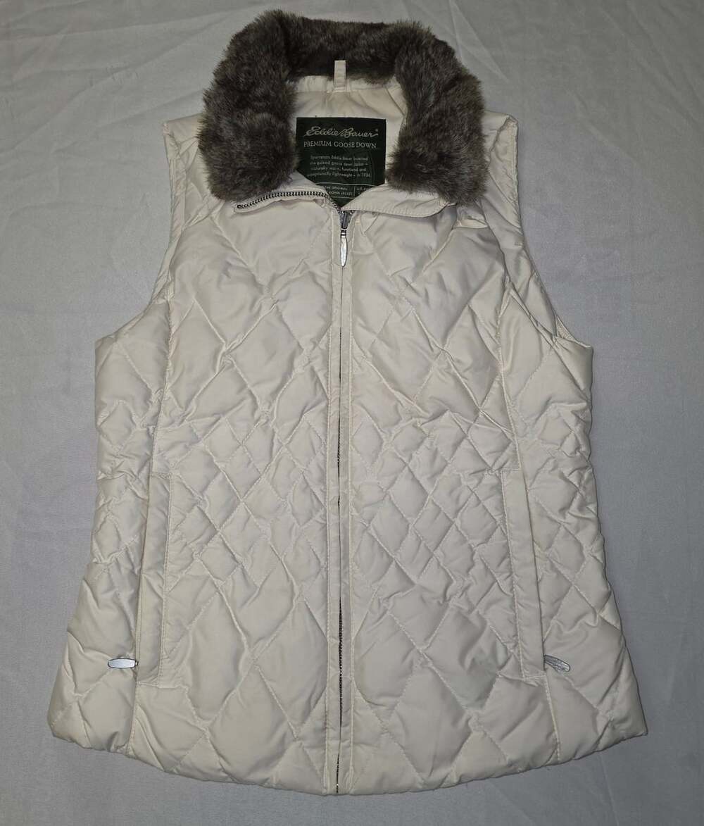 Eddie Bauer Women Premium Goose Down Quilted Puffer Removable Faux Fur Collar